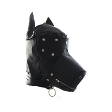 Load image into Gallery viewer, Locking Lace-Up Faux Leather Dog Hood Mask