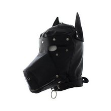 Load image into Gallery viewer, Locking Lace-Up Faux Leather Dog Hood Mask